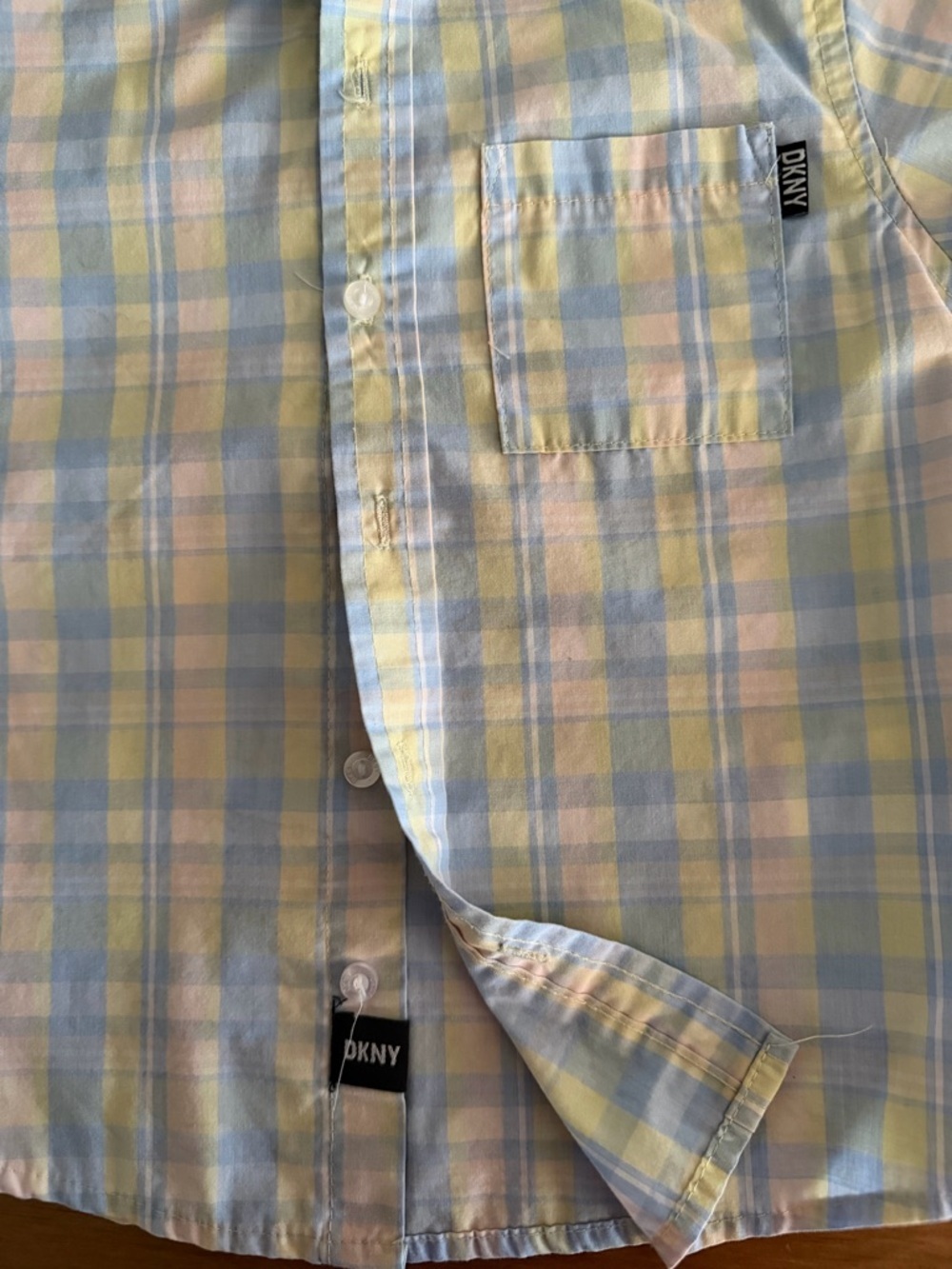 DKNY Pastel Plaid Short-Sleeve Button-Down Shirt - Yellow, Blue, Pink - Picture 2 of 5